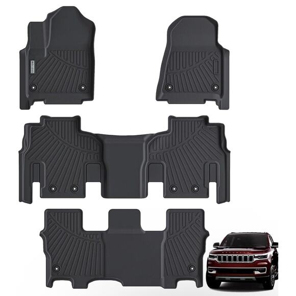 3 Row Floor Mats Liner For 2022-24 Jeep Wagoneer 8 Passenger TPE All Weather New - Picture 1 of 3